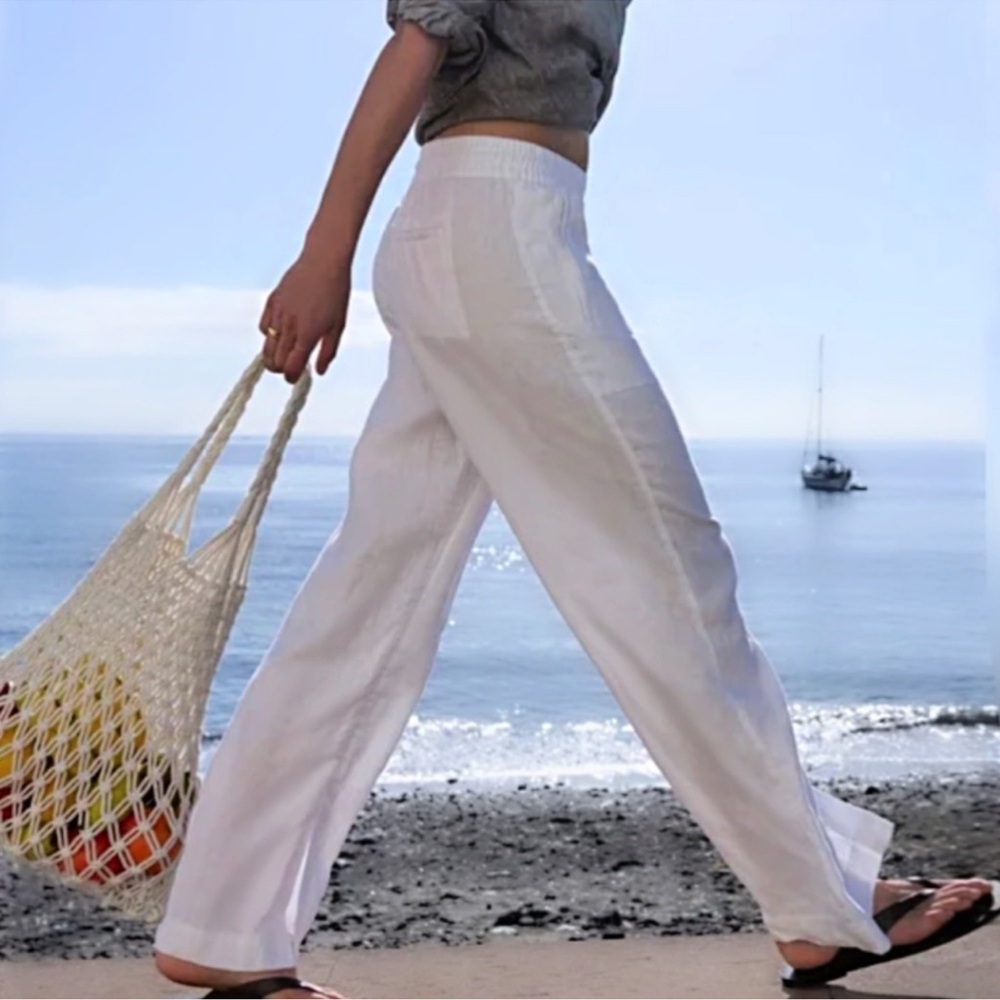 Athleta RETREAT LINEN WIDE LEG PANT, White size 18 NWT - Picture 3 of 11